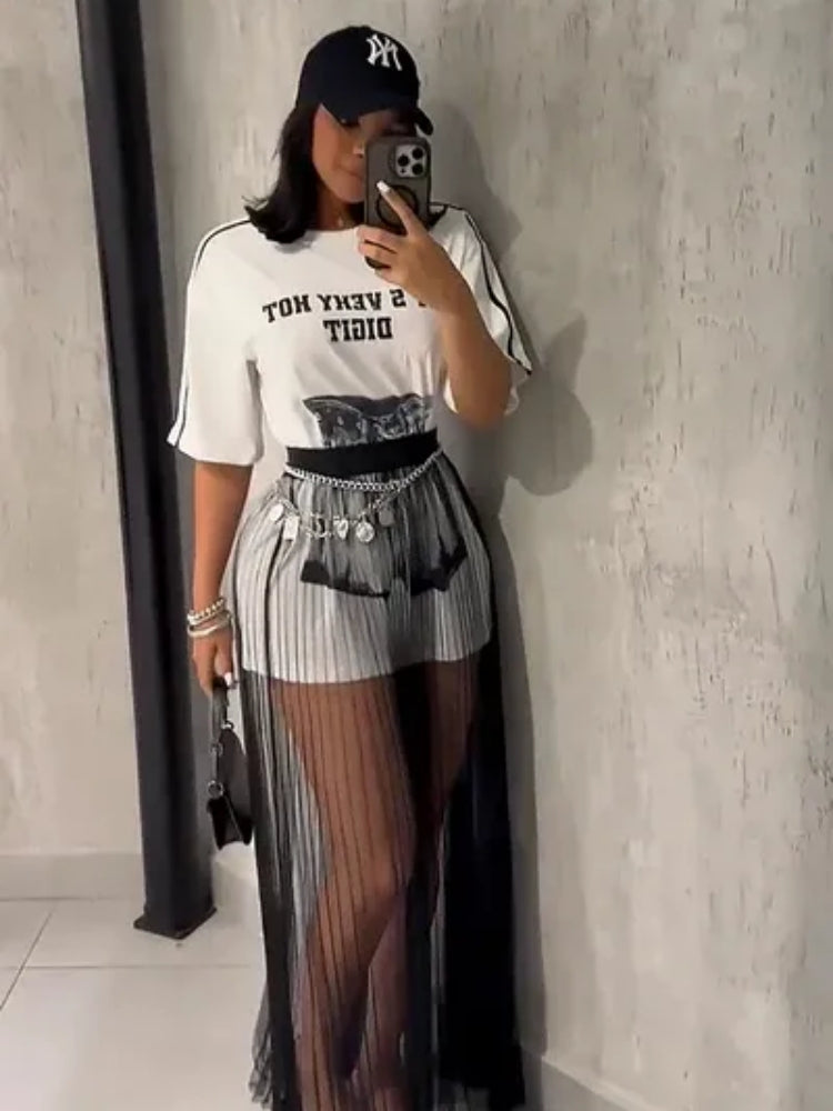 Women's sheer maxi skirt two-piece set
