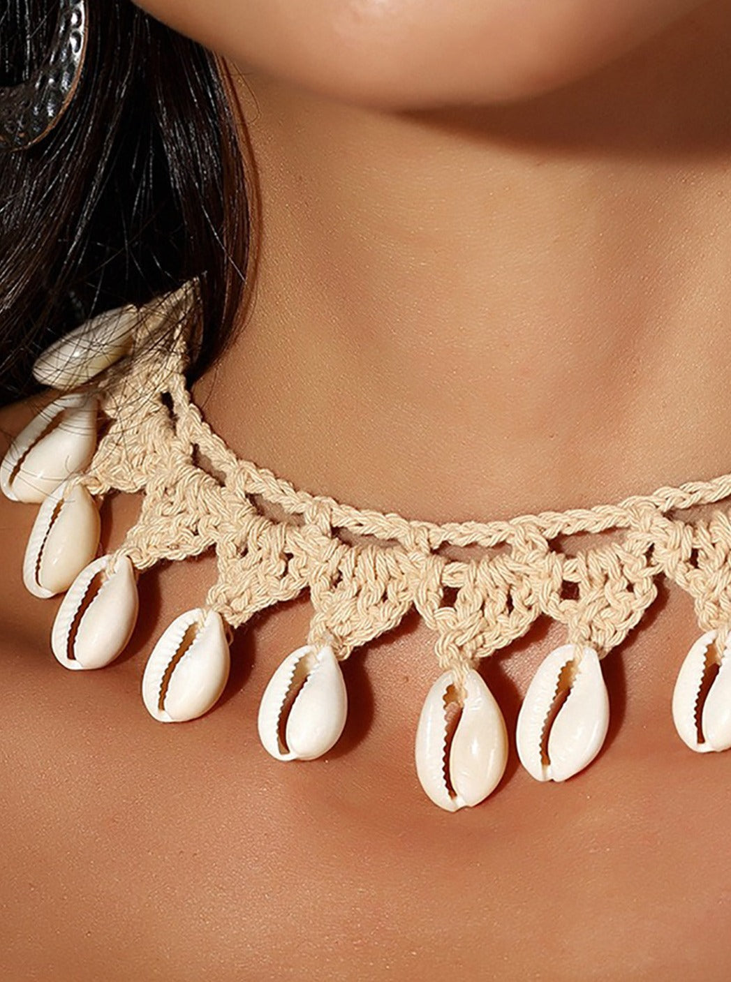 Women's Shell Crochet Choker Necklace — alternate angle
