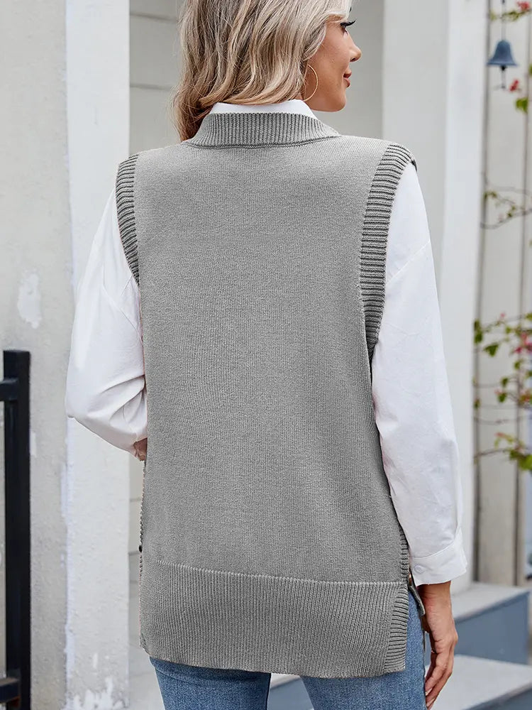 Women's side-slit button sweater — detail view