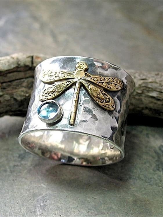 Women's silver aquamarine insect ring