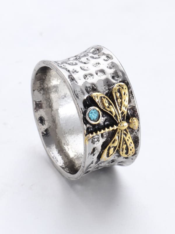 Women's silver aquamarine insect ring — close-up detail
