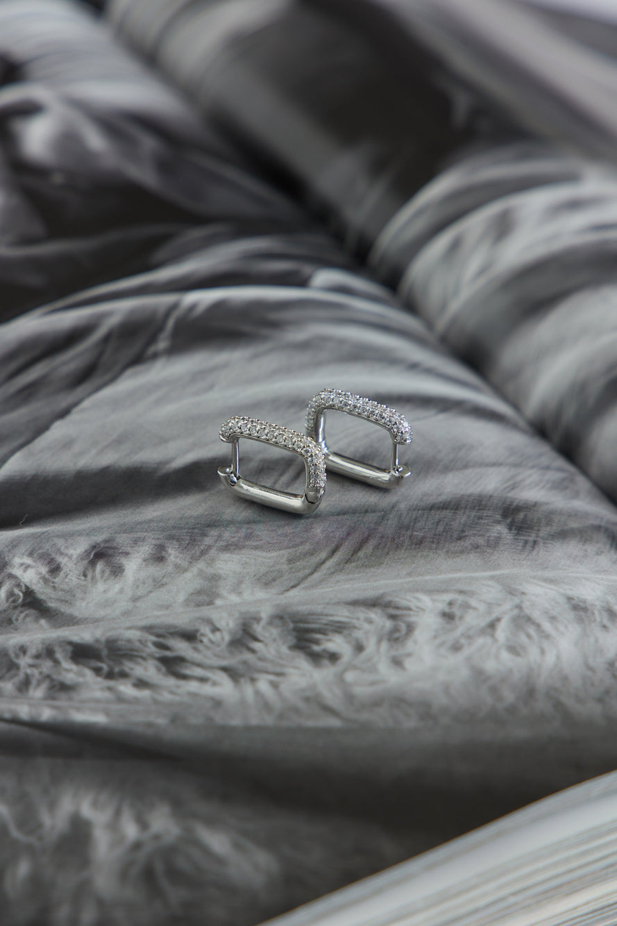 Women's silver diamante rectangle earrings