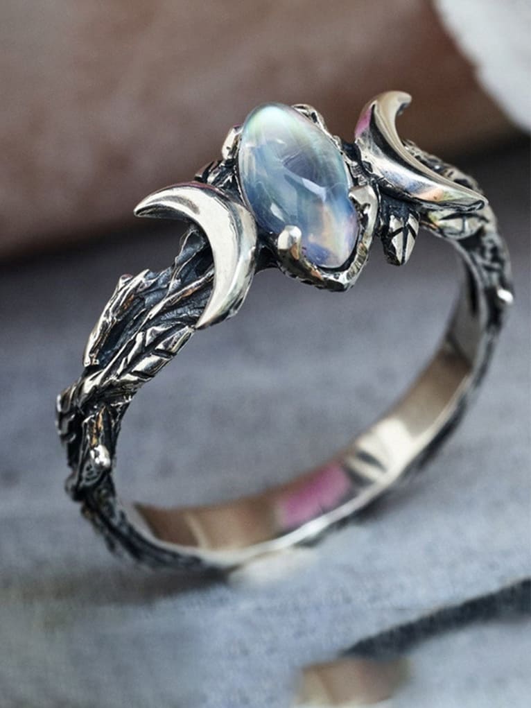 Women's silver triple moon phase ring