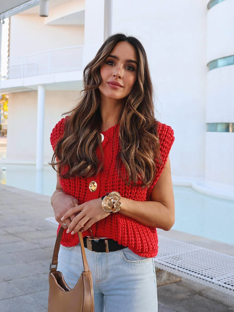 Women's Sleeveless Cropped Knit Cardigan