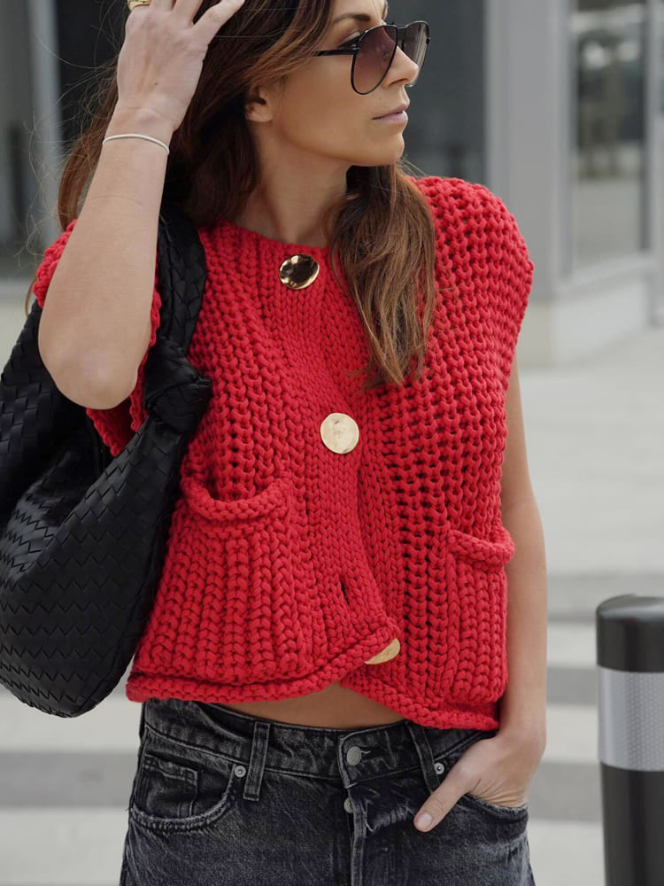 Women's Sleeveless Cropped Knit Cardigan — alternate angle