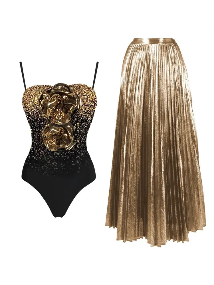 Women's strapless sequin floral swimsuit — detail