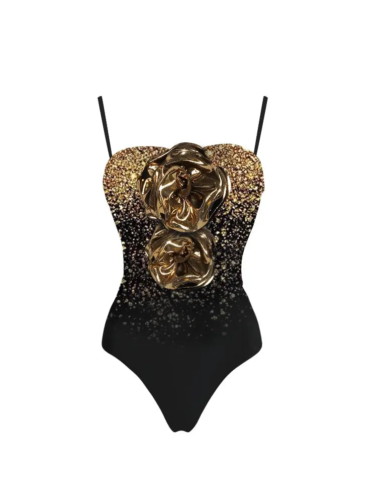 Women's strapless sequin floral swimsuit — detail