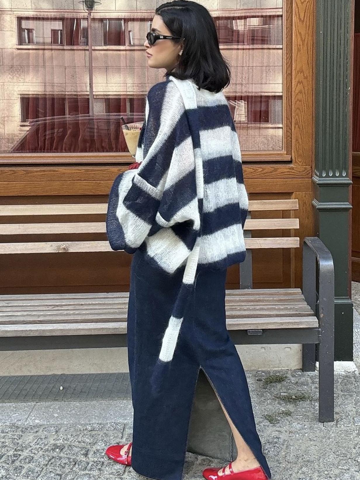 Women's cosy stripe sweater cardigan