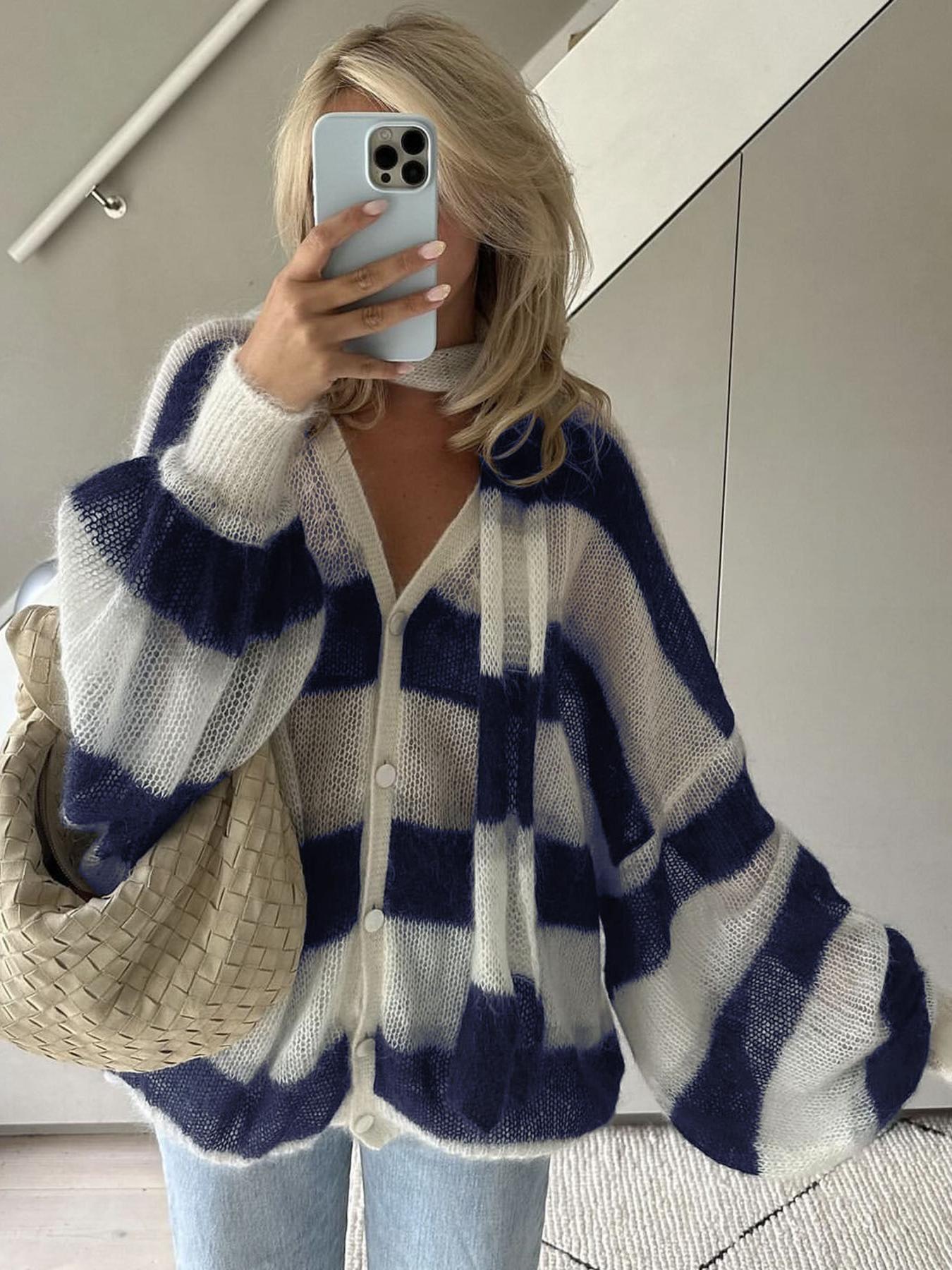 Women's cosy stripe sweater cardigan