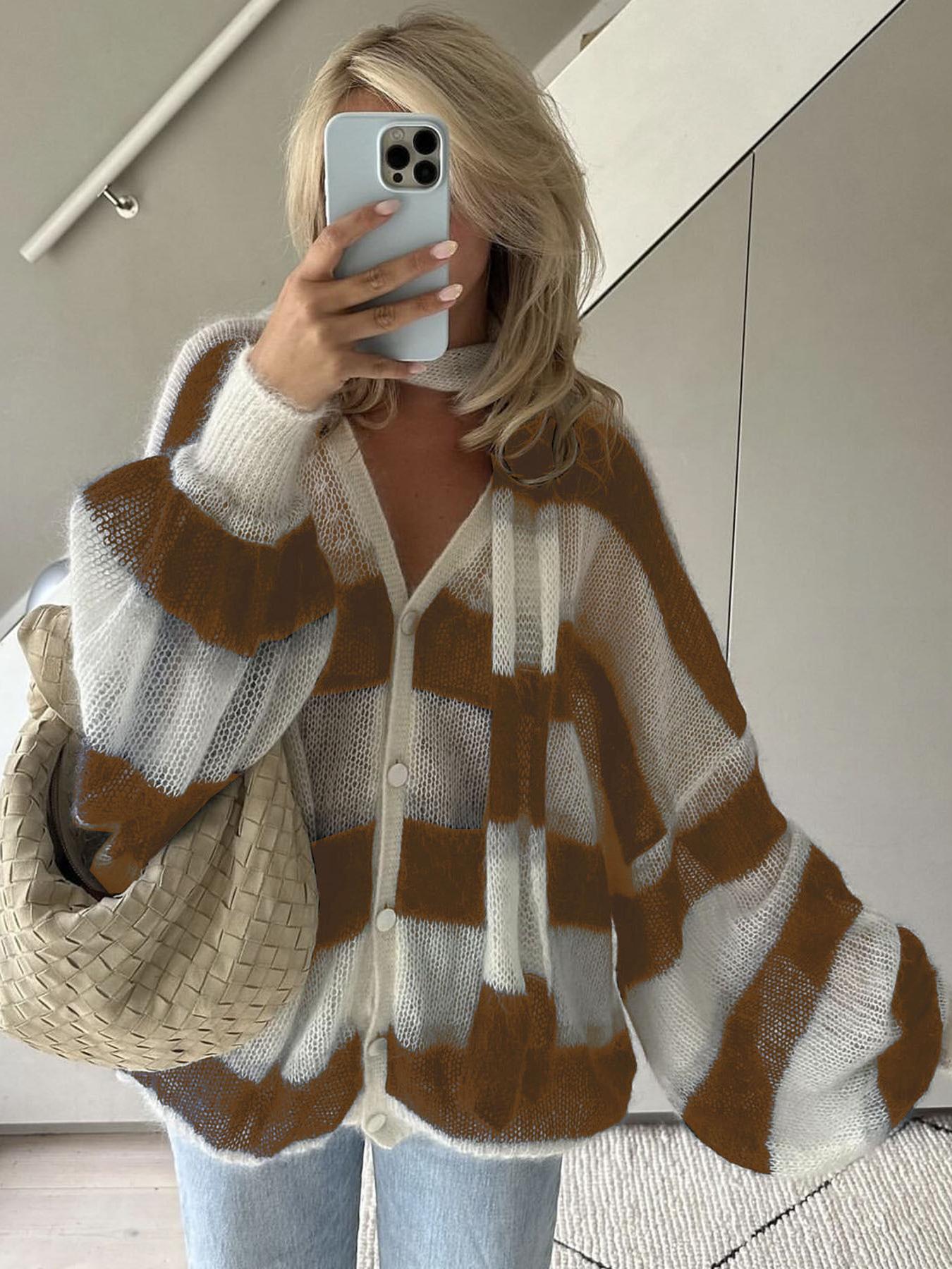 Women's cosy stripe sweater cardigan