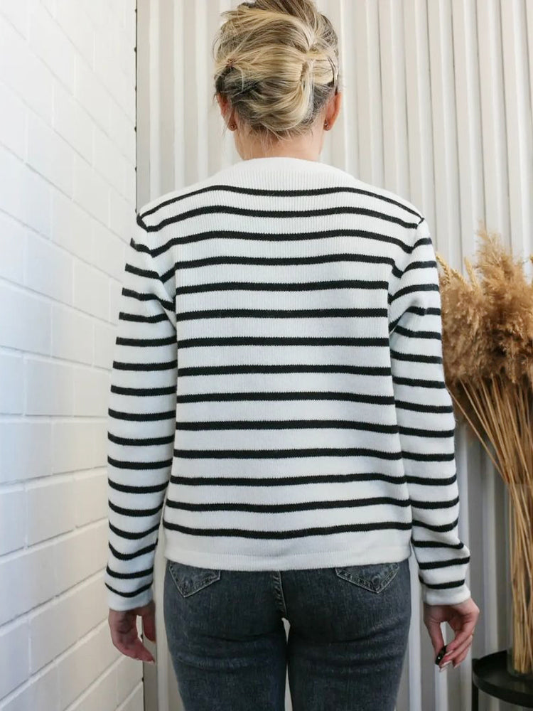Women's Striped Knit Cardigan Sweater Set
