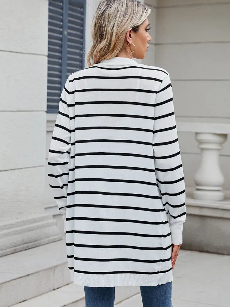 Women's Striped Long Open-Front Cardigan — detail