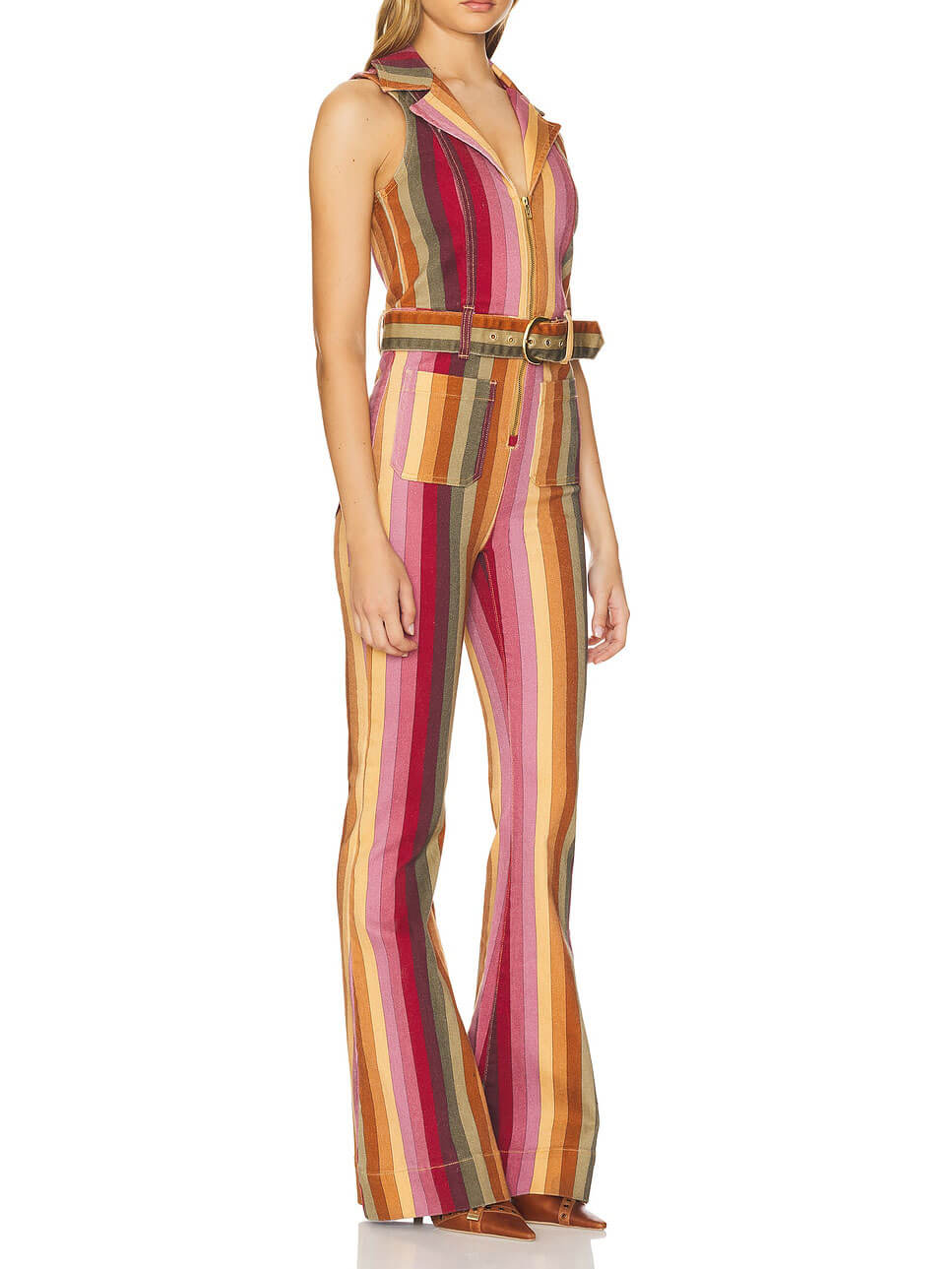 Women's Striped Stretch Denim Jumpsuit — side detail