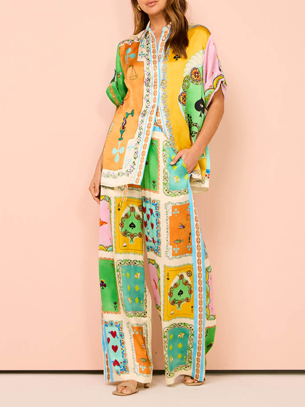 Women's summer print wide-leg trousers — alternate angle