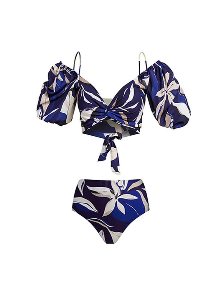 Women's tie back floral swimsuit set