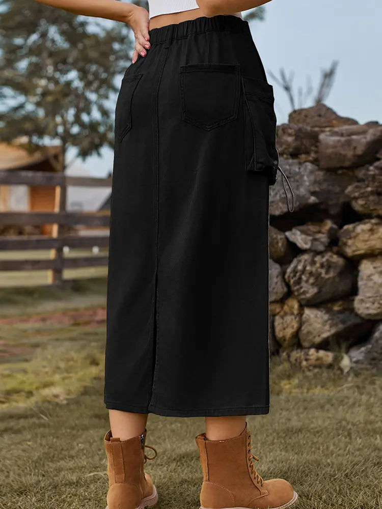 Women's tie-waist denim midi skirt — alternate angle