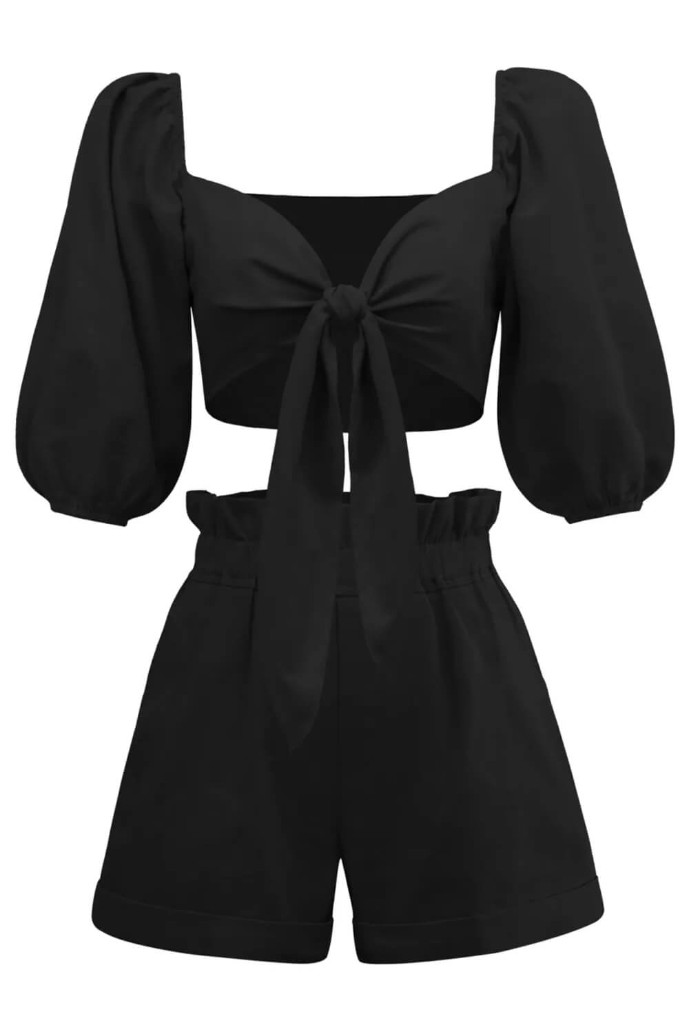 Women's Wrap Front Tie-Waist Puff Sleeve Shorts Set