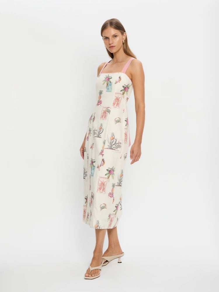 Women's multicoloured tie-waist tank midi dress — alternate angle