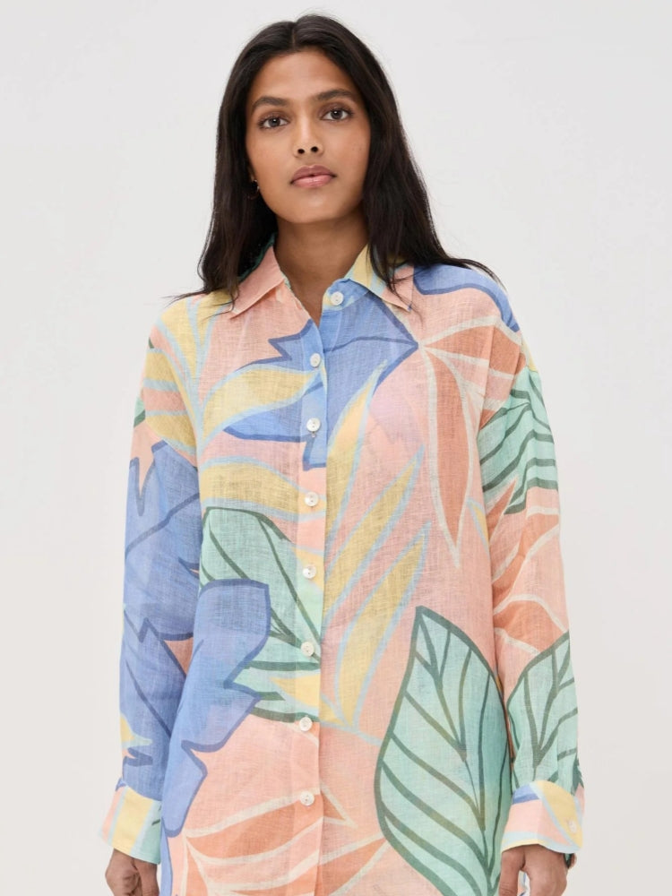 Women's tropical leaf print shirt and shorts set — alternate angle