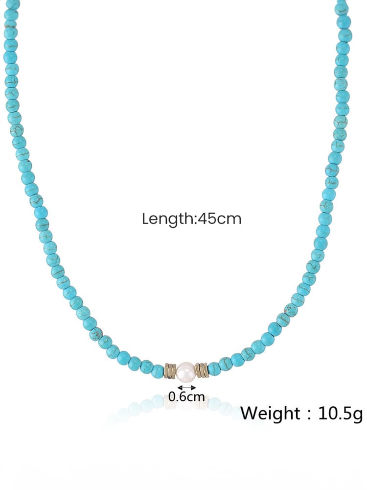 Women's turquoise and pearl beaded necklace — alternate angle