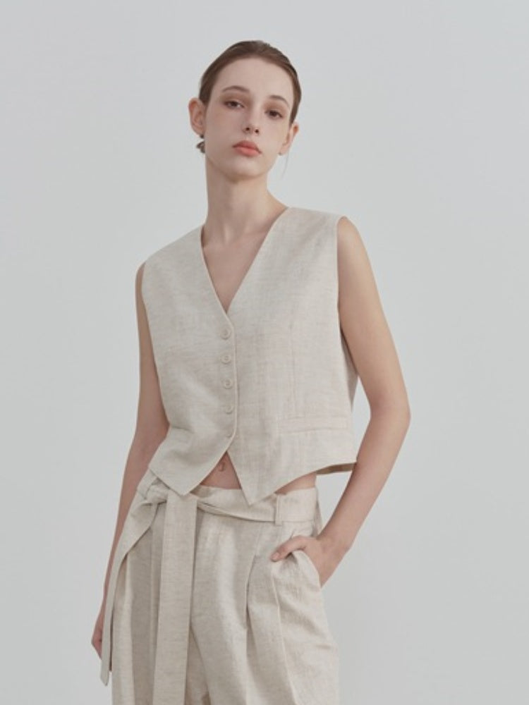 Women's V-Neck Linen Vest