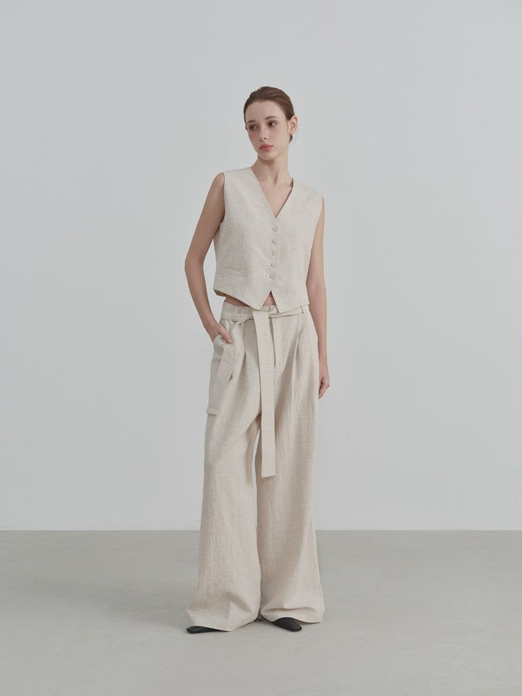 Women's V-Neck Linen Vest — side view