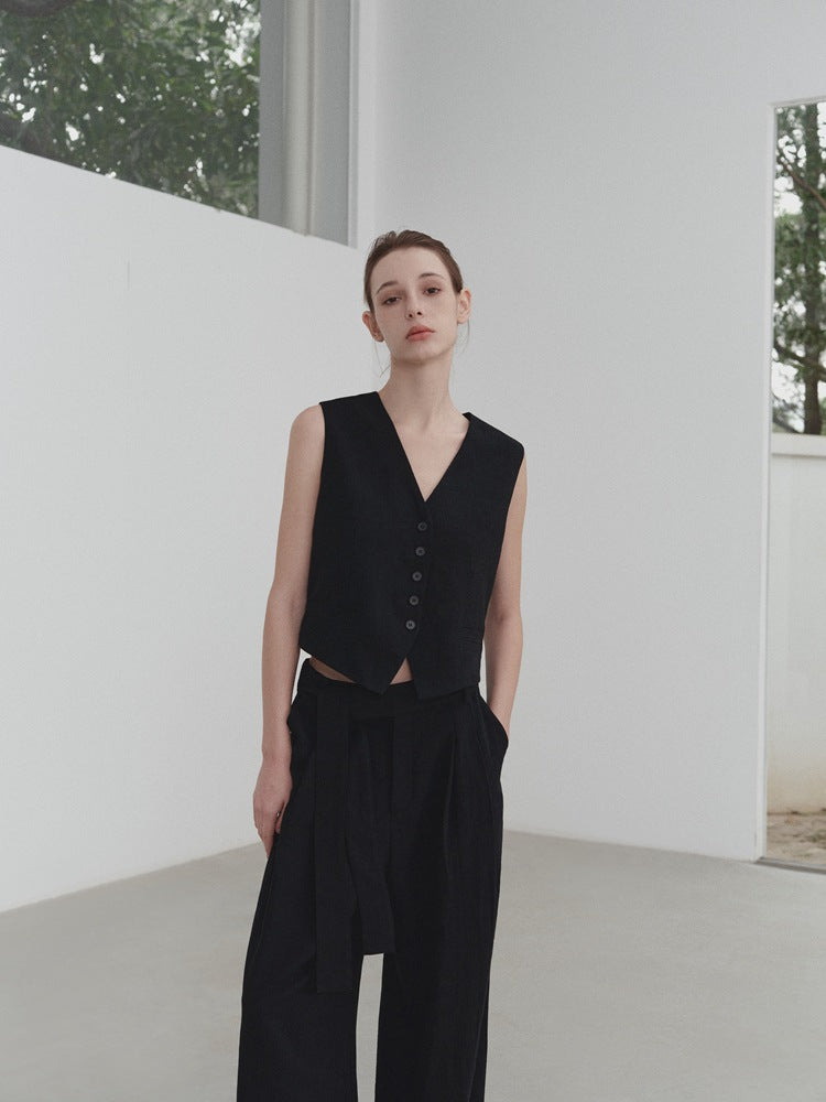 Women's V-Neck Linen Vest — styled look