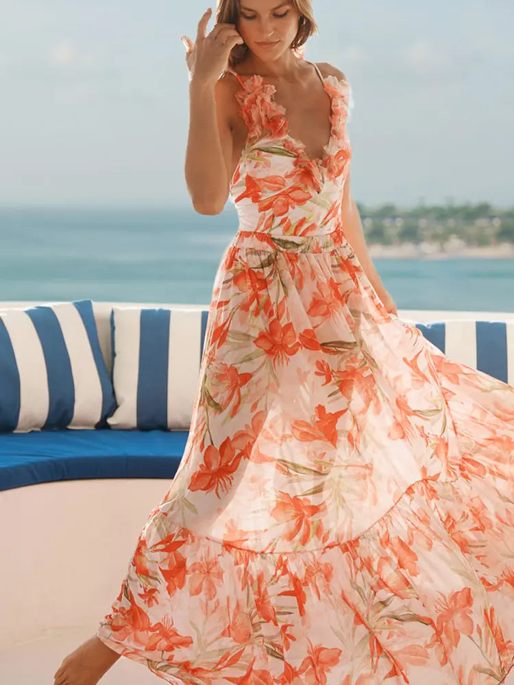Women's V-neck vacation print swimsuit and skirt set — alternate angle