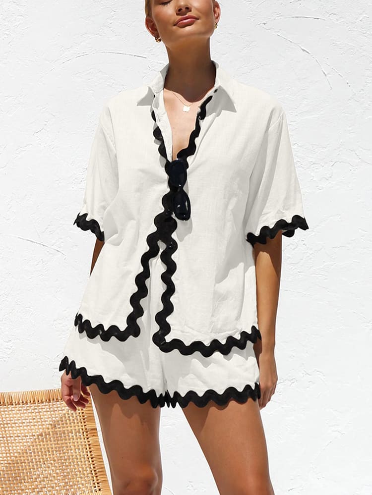 Women's wavy stitch knit cardigan co-ord set