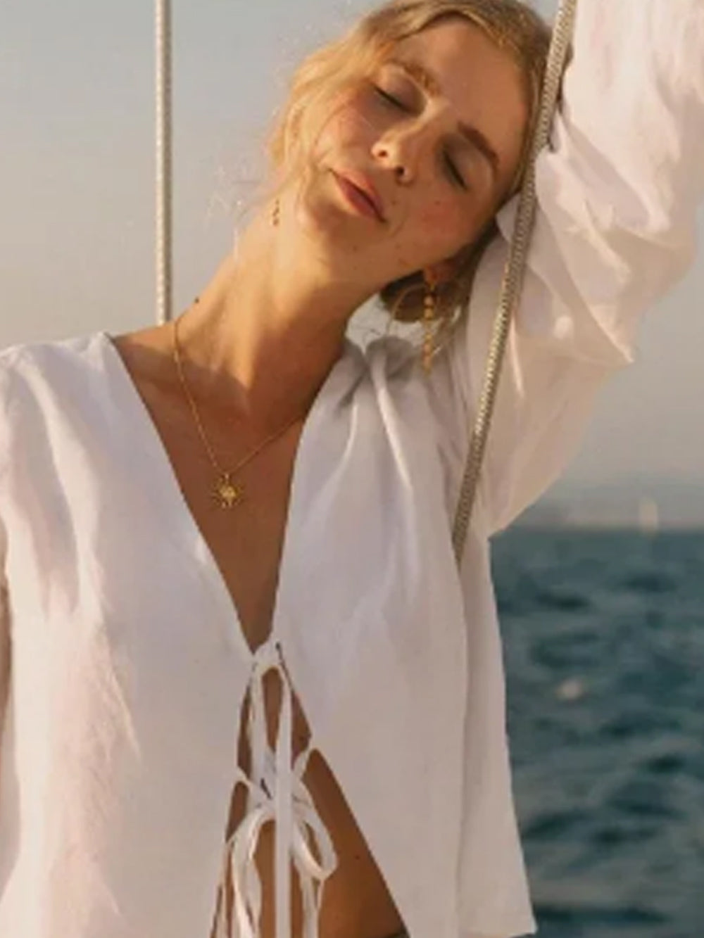 Women's White Backless Blouse — Back View