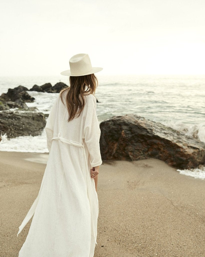Women's White Tie-Waist V-Neck Beach Cover-Up