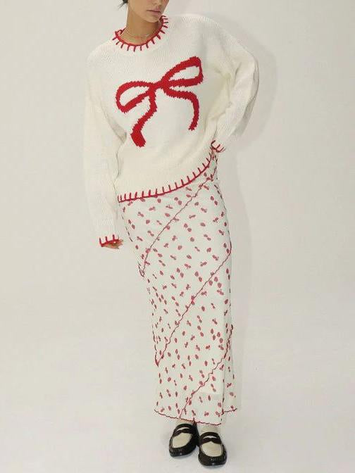 Women's bow jacquard sweater — back view