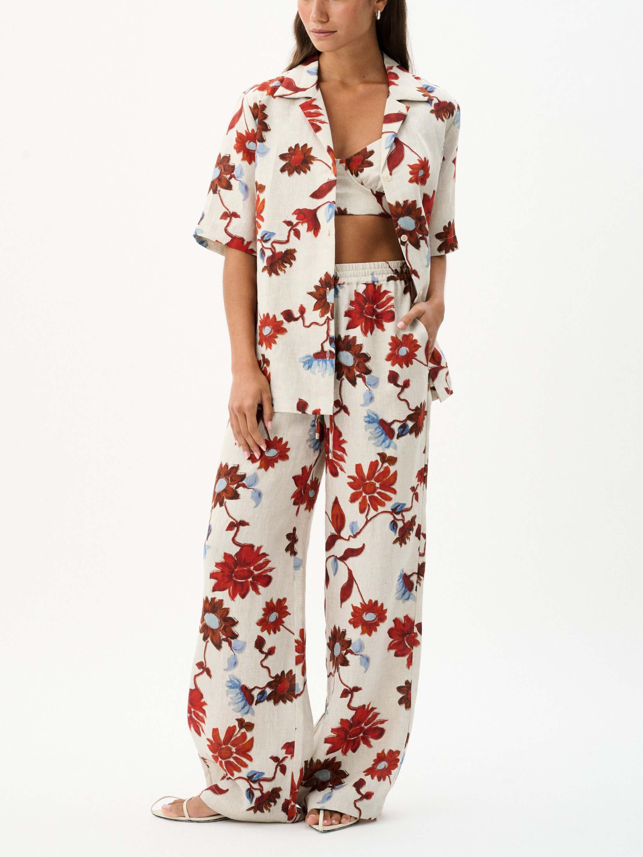 Women's White Floral Lace-Up Wide-Leg Trousers — styled look