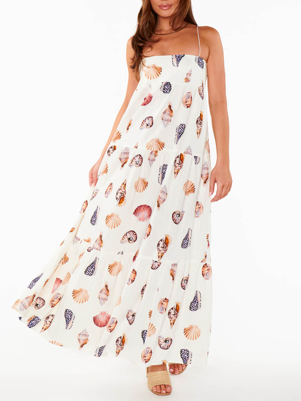 Women's white halter pleated pocket maxi dress — back view