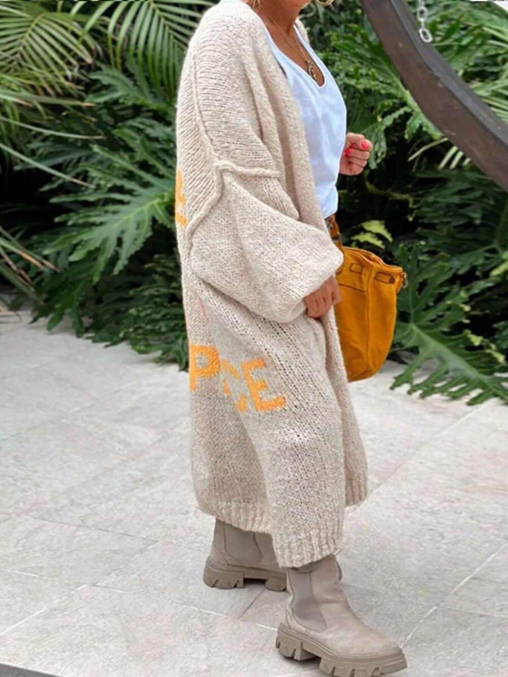 Women's heart pattern cardigan — full length
