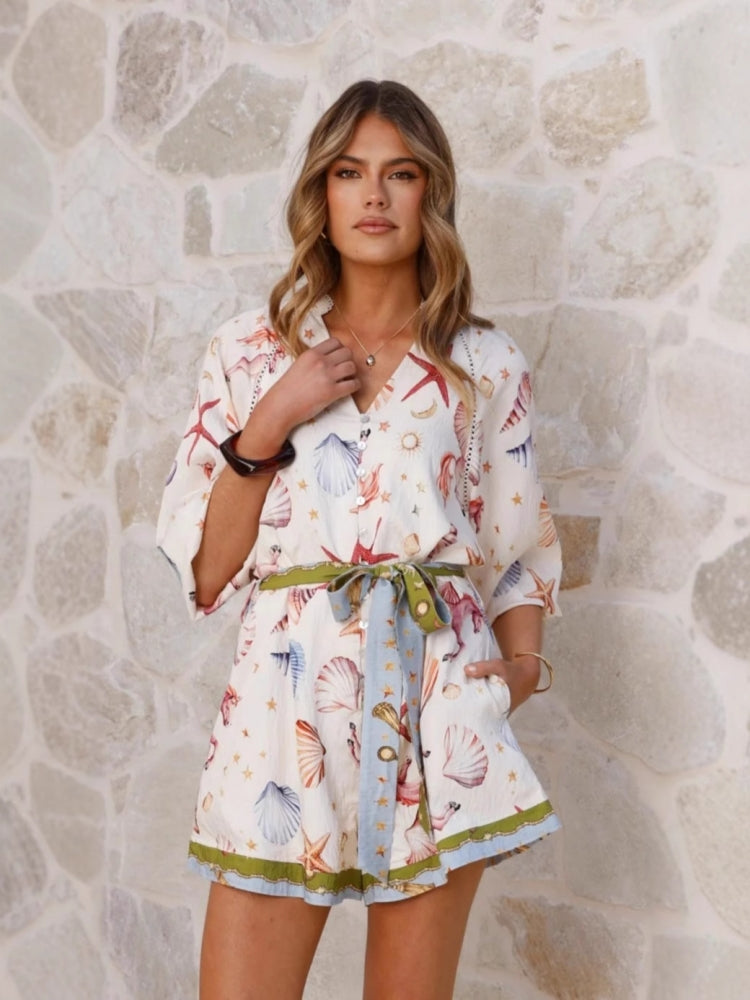 Women's White Linen Tie-Waist Jumpsuit — styled