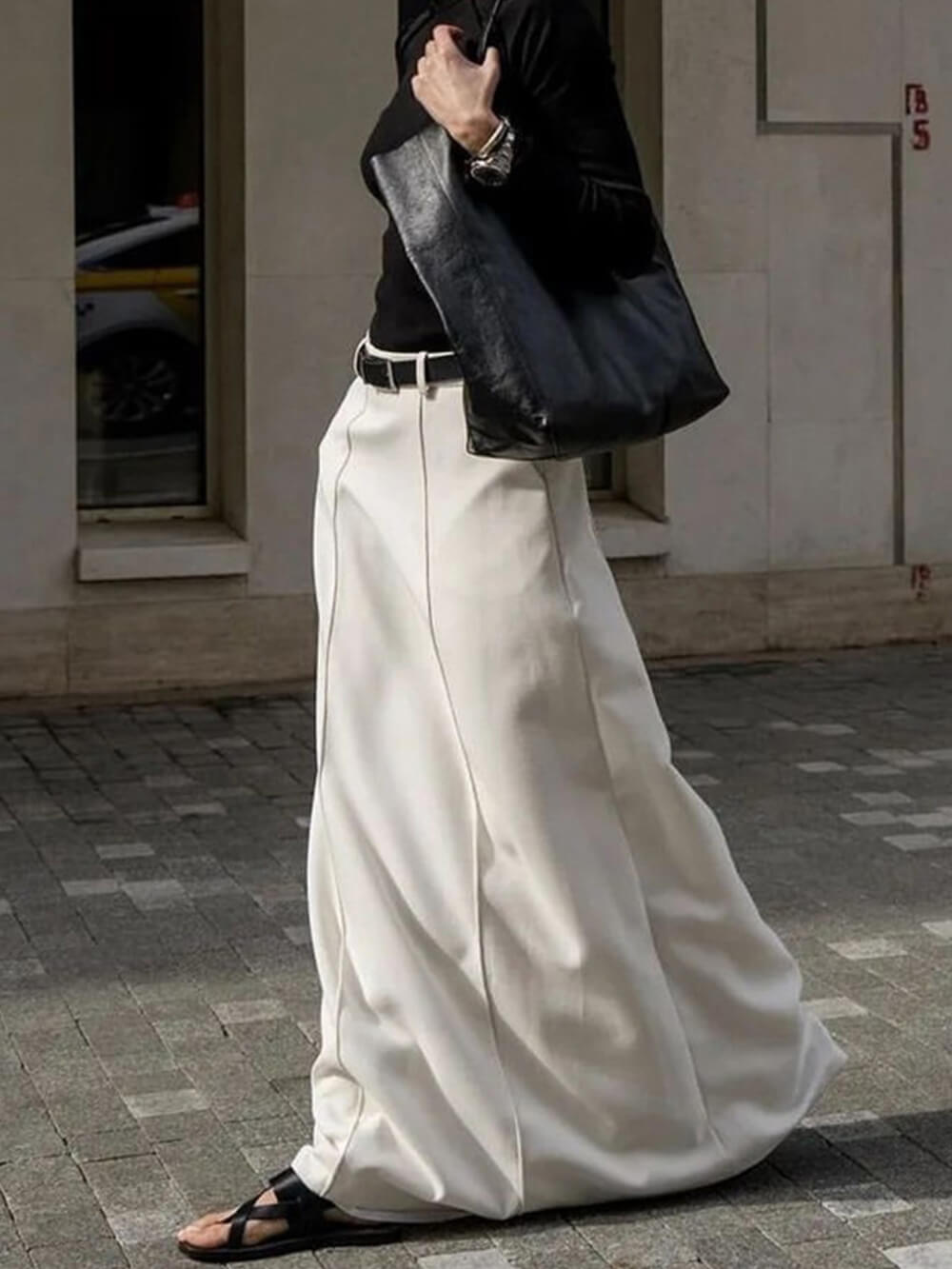 Women's white loose A-line skirt — full length