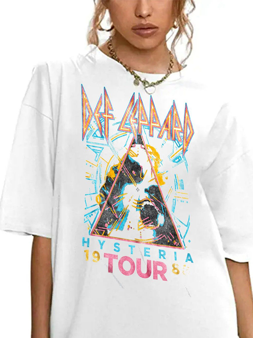 Women's White Round Neck Printed T-Shirt — front view