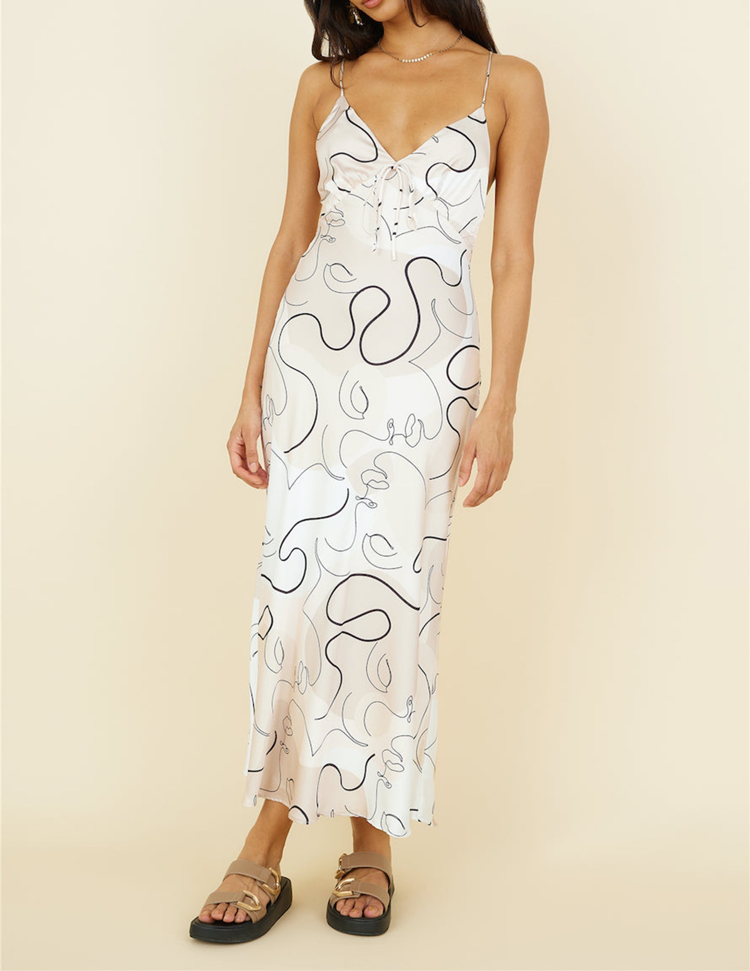 Women's white spaghetti strap V-neck maxi dress