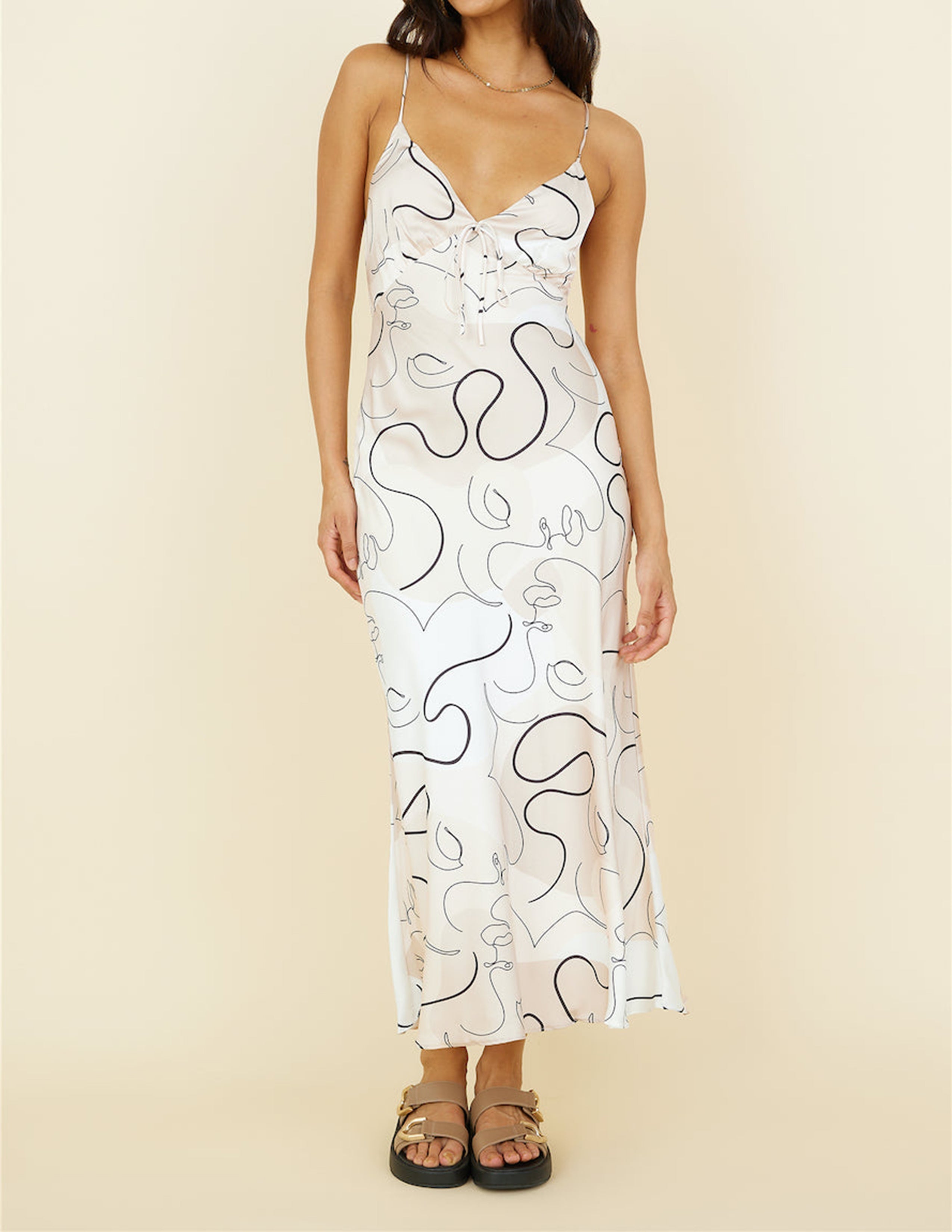 Women's white spaghetti strap V-neck maxi dress