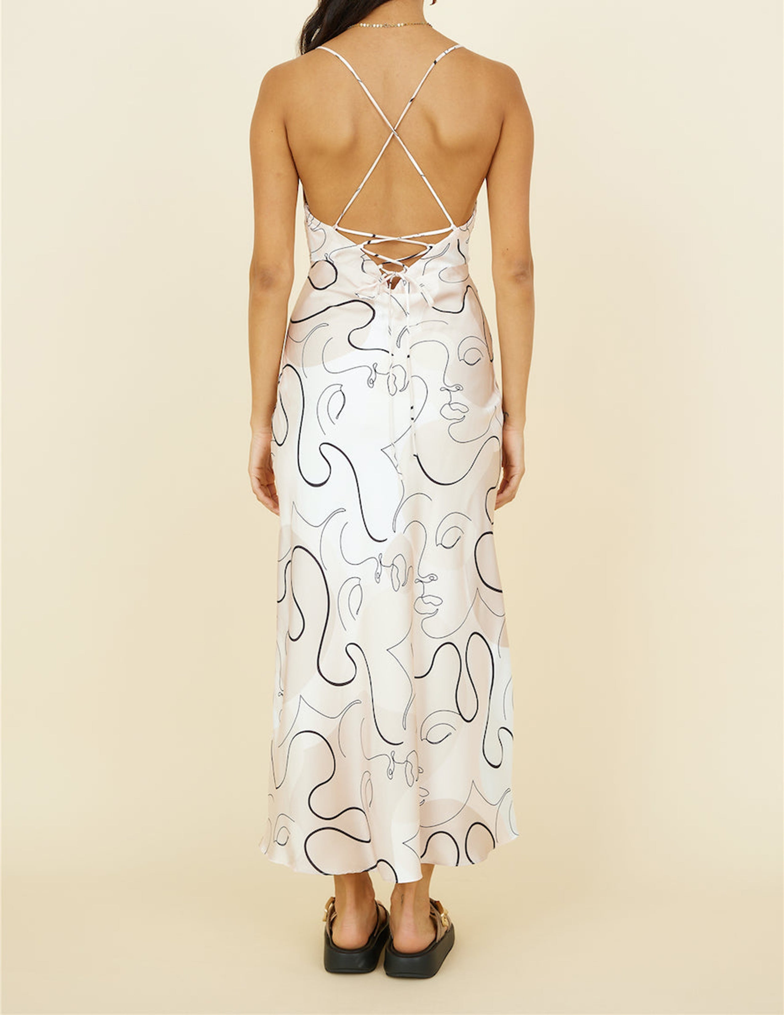 Women's white spaghetti strap V-neck maxi dress