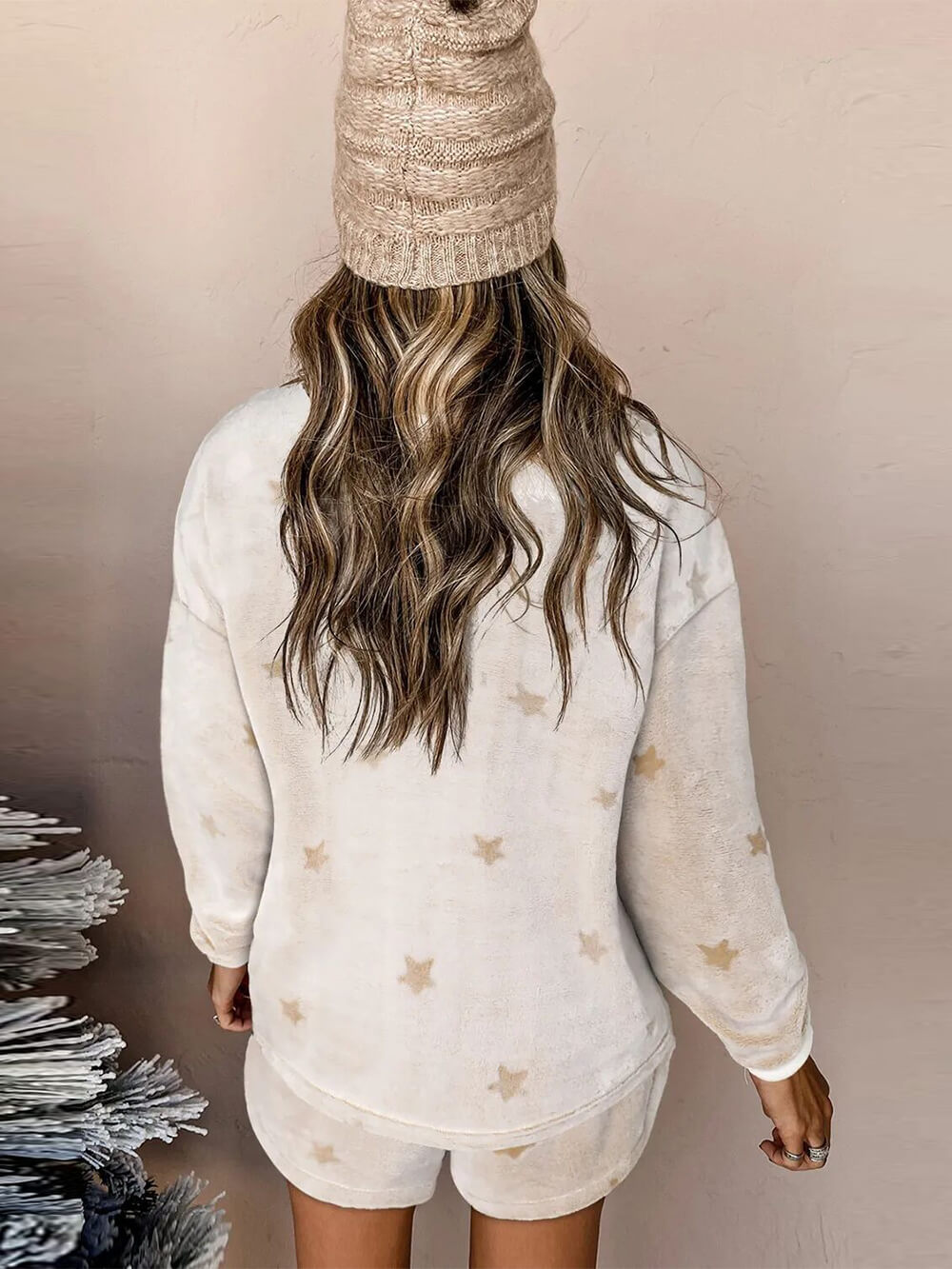 Women's white star print plush co-ord set — alternate angle