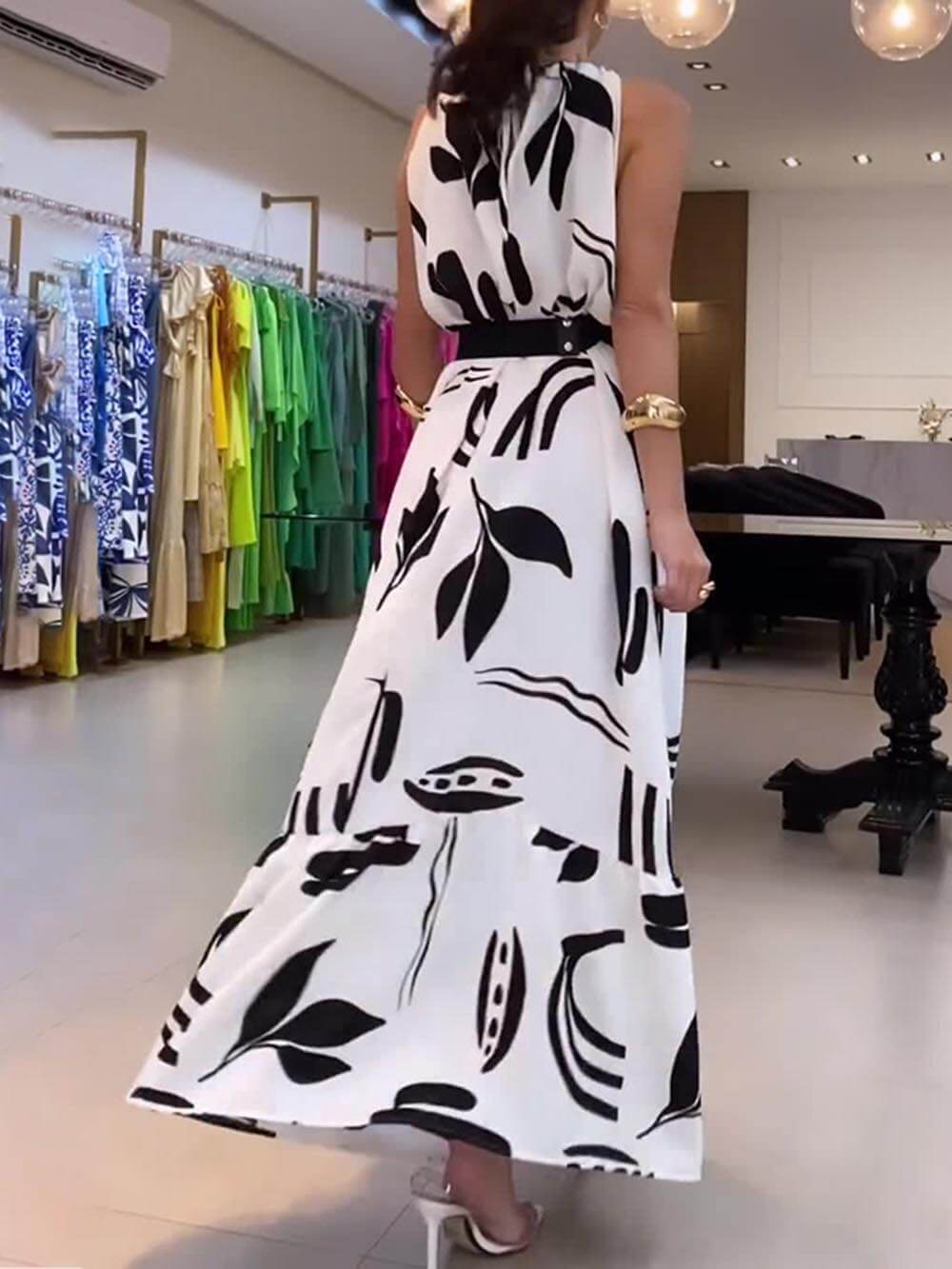 Women's white tie-up neckline cocktail maxi dress — back view