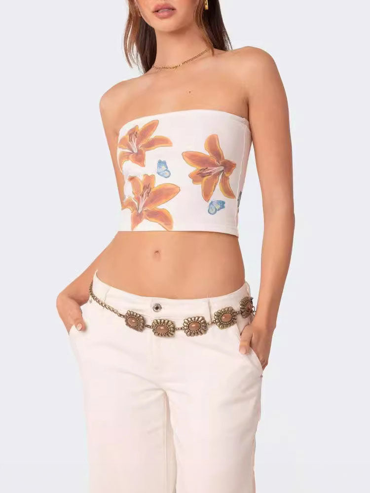 Women's White Tropical Floral Tube Top
