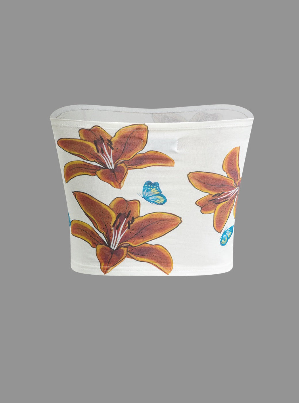 Women's White Tropical Floral Tube Top — side detail