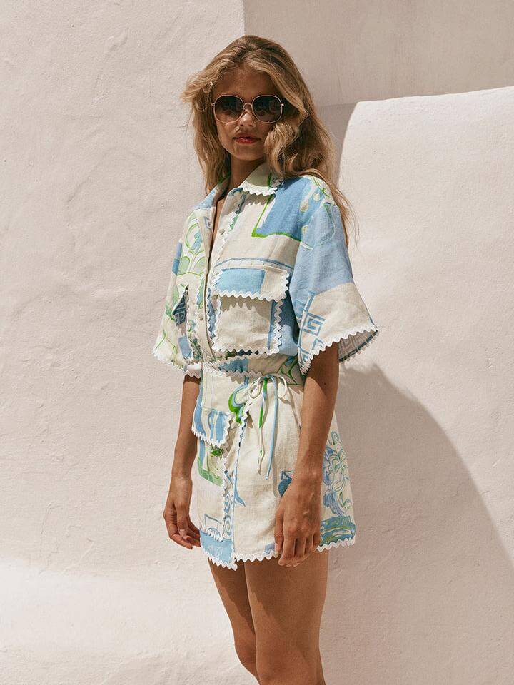Women's white wave print maxi skirt set — alternate angle