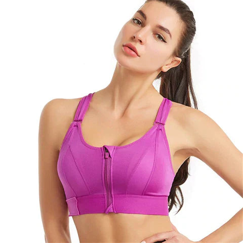 Women's wireless zip-front sports bra