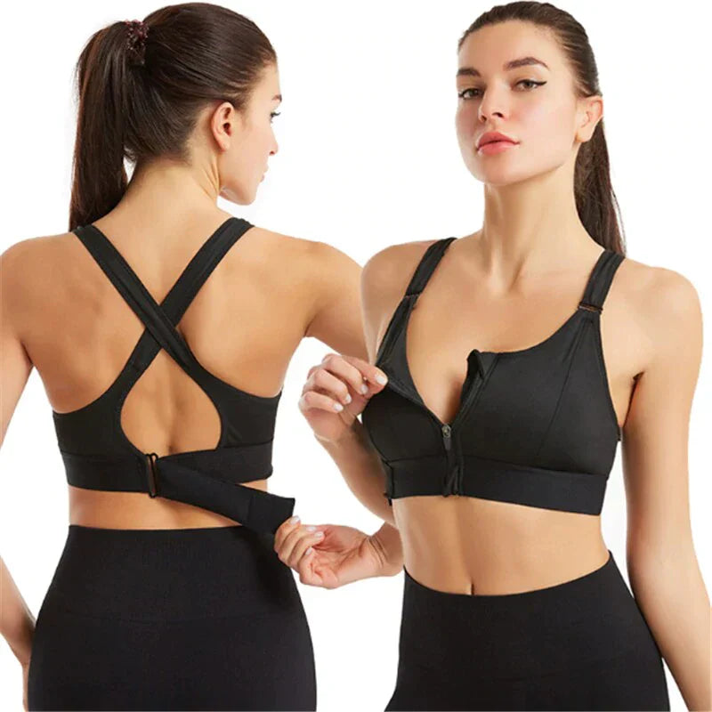 Women's wireless zip-front sports bra