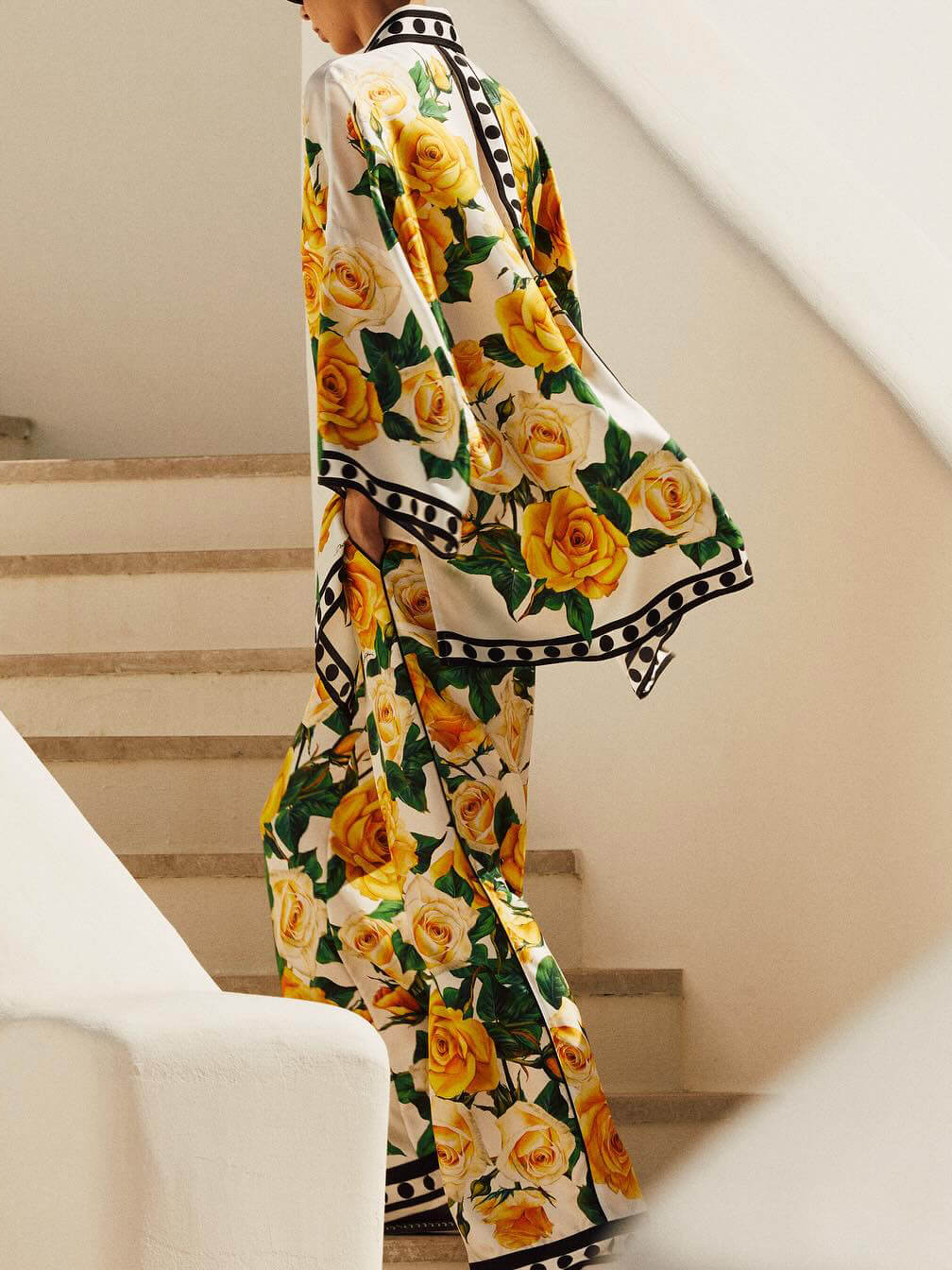 Women's Yellow Rose Print Draped Blouse — back view