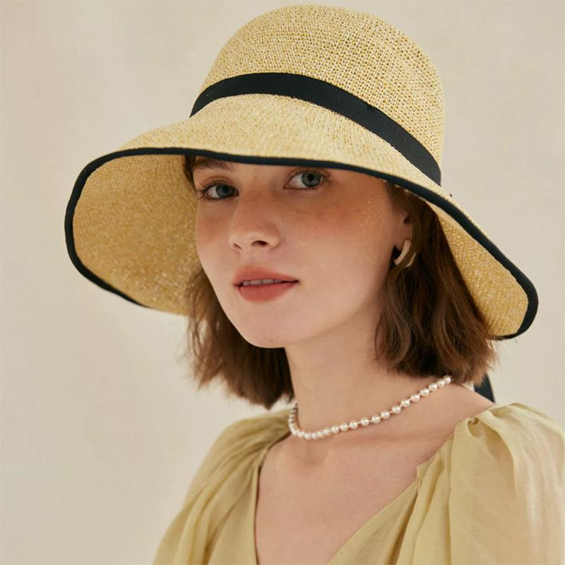 Woven Straw Bucket Sun Hat — women's bucket hat, view 3 by Emyri
